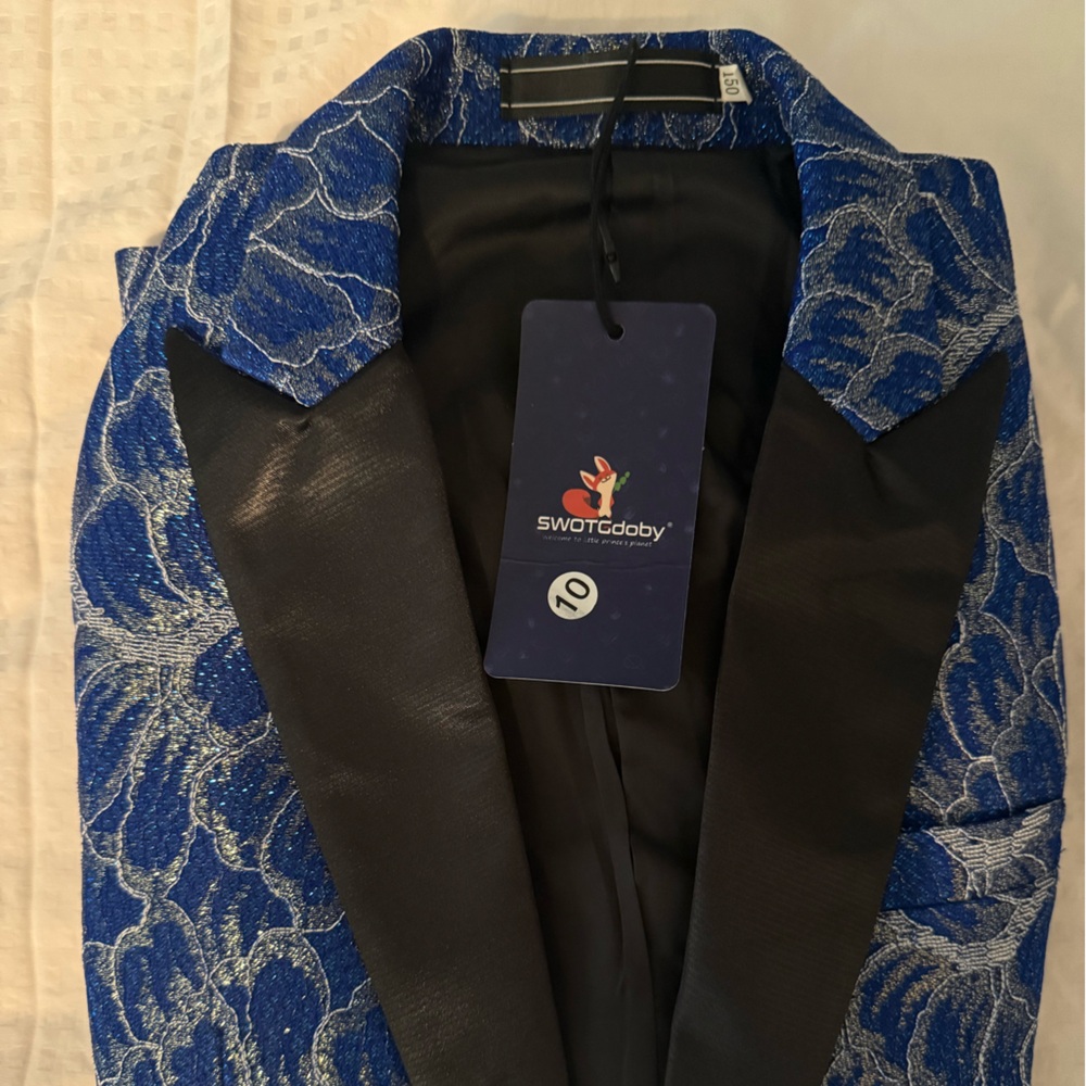 NWT SWOTGdoby Boys Blue Floral Tuxedo size 10